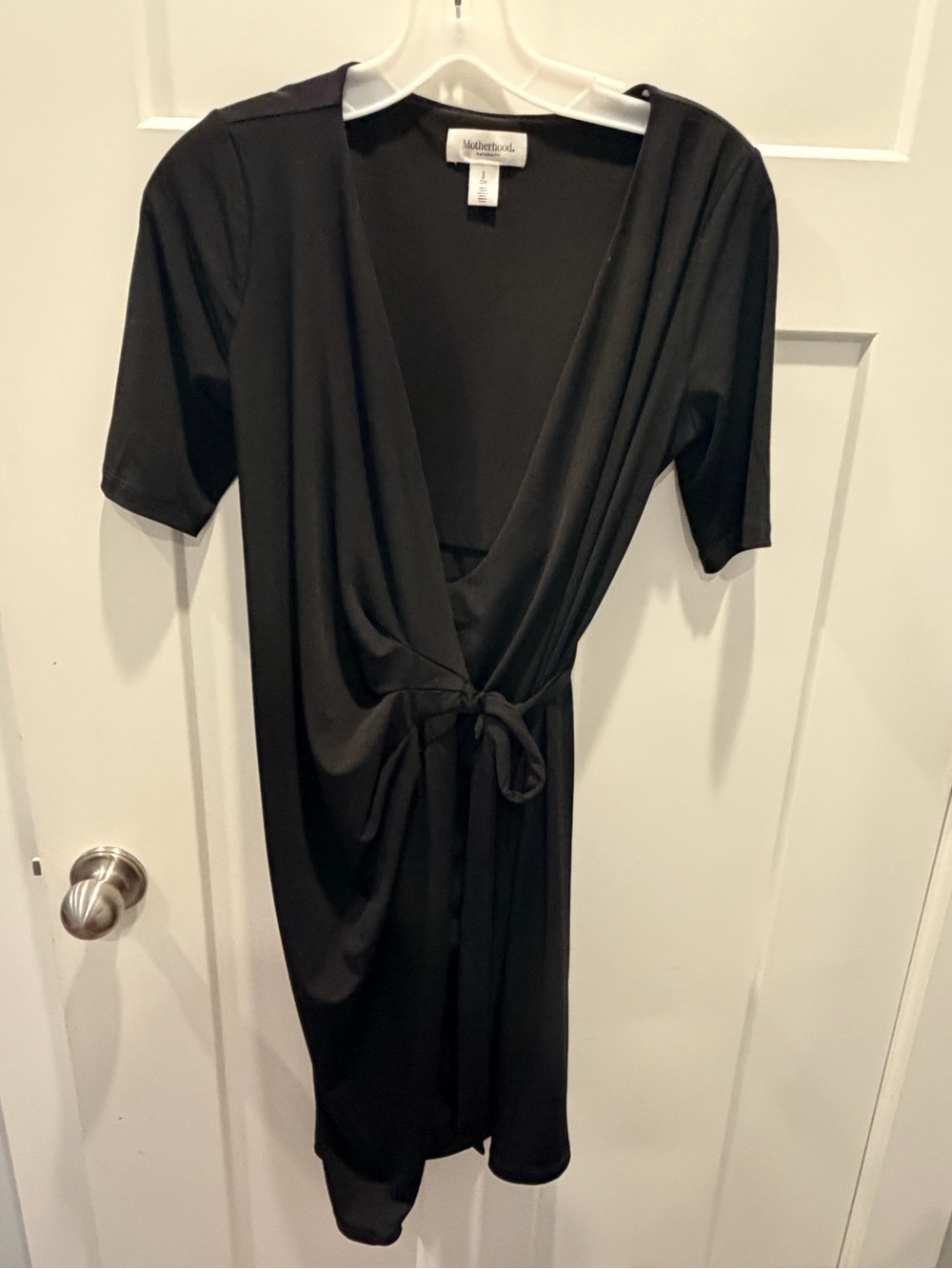 Motherhood Maternity Black Wrap Dress Womens Small Stretch Tie Waist